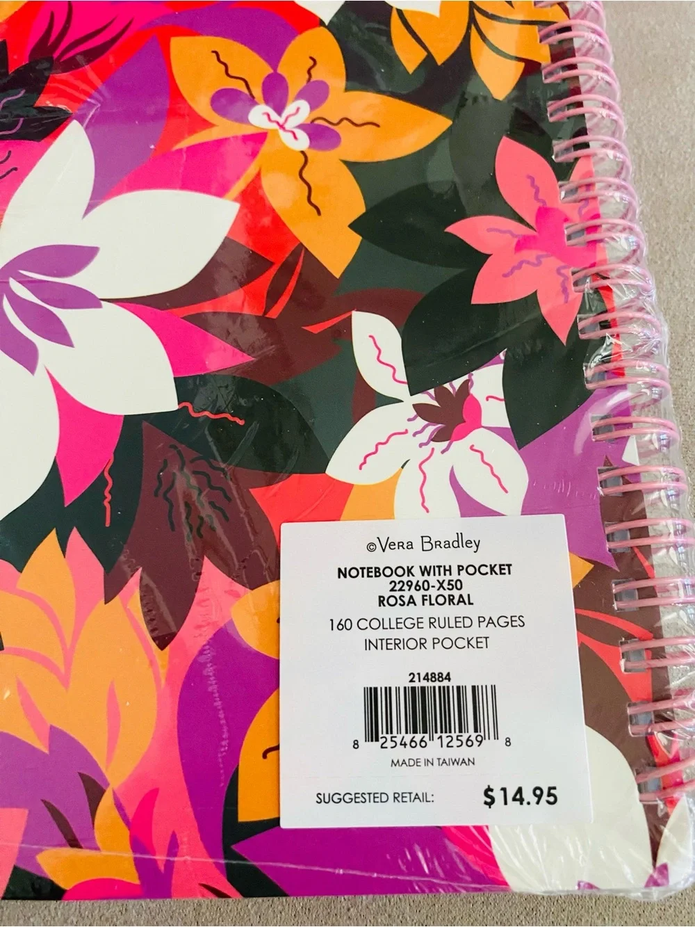 Vera Bradley Large Spiral Notebook NWT Rosa Floral. 160 pages